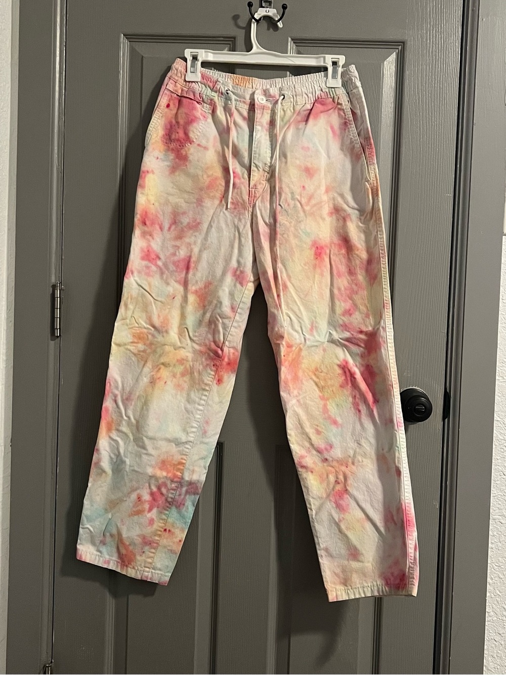 90s Brittania Brittgear Tie Dye Pants Drawstring Pastel Pink Mint & Cream